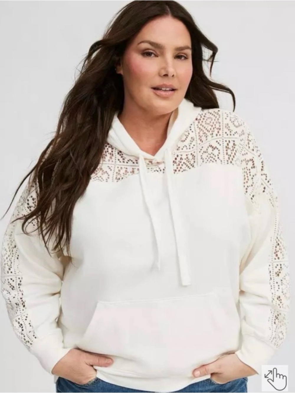 torrid Ivory Crochet Lace-Inset Hoodie